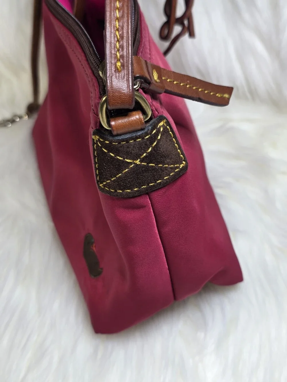 Dooney & Bourke Red Nylon Shoulder Bag Leather Strap